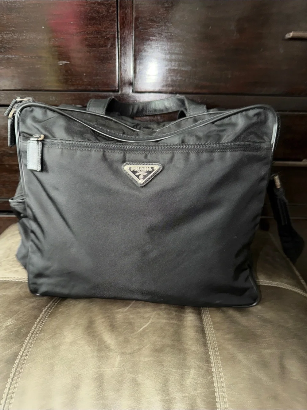 Prada Black Nylon/Saffiano leather trim Laptop Briefcase with Shoulder Strap